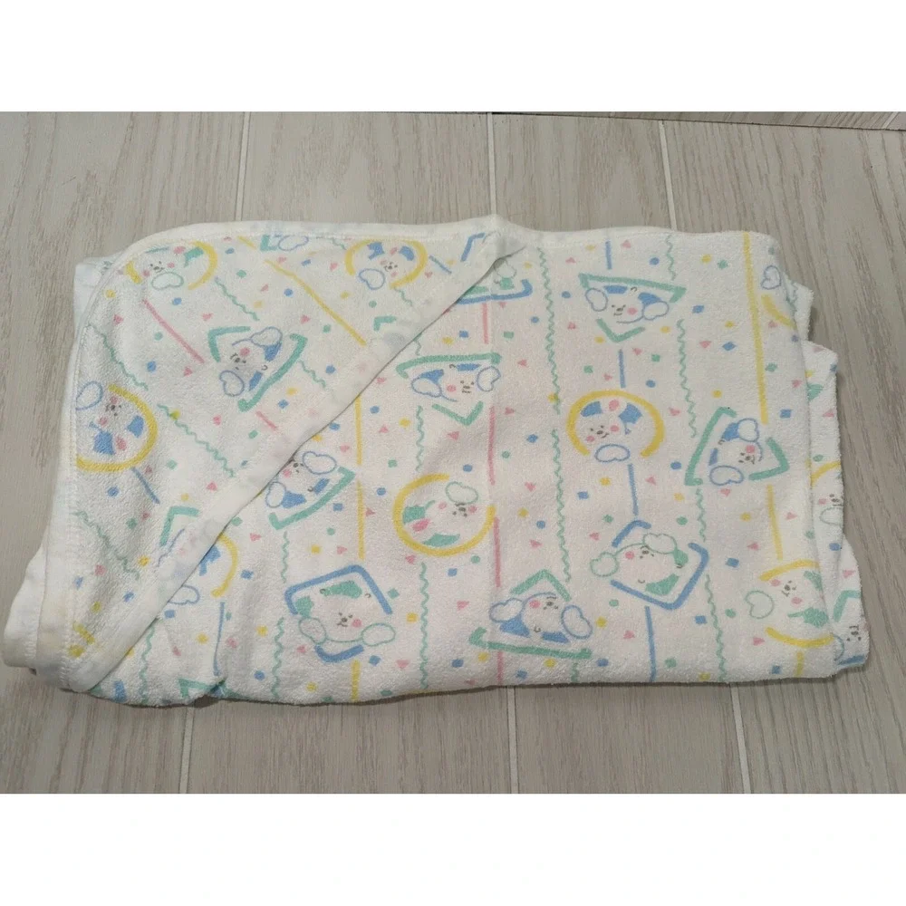 Vintage 80s AB Baby hooded towel pastel bears‎ shapes squares triangles circles